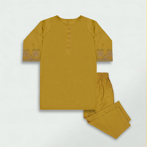 SLEEVE EMBROIDED MUSTARD SET