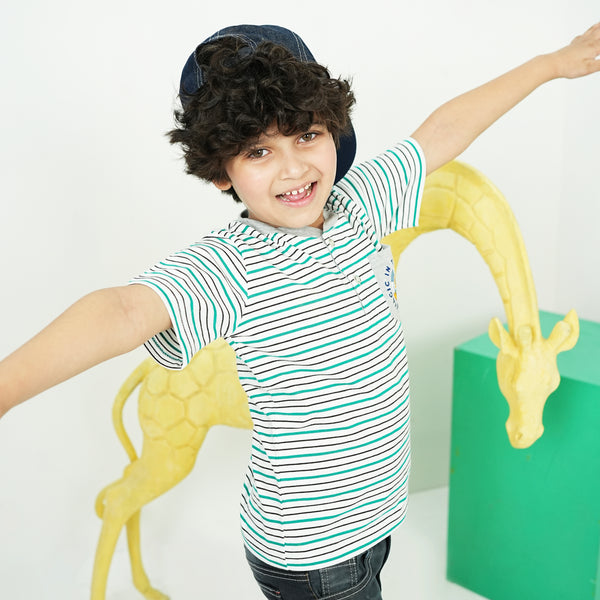 GREEN AND WHITE STRIPED T SHIRT