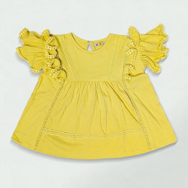 YELLOW KNITED TOP WITH RUFFLE SLEEVES