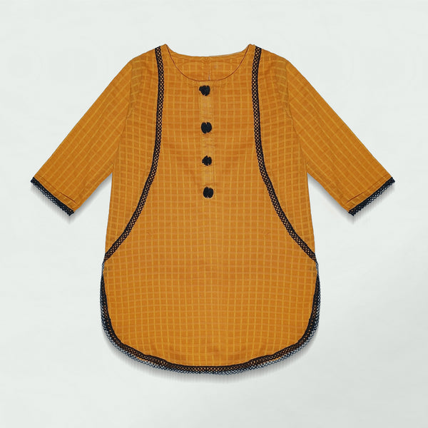MUSTARD KURTI WITH CHECKERED PATTERN