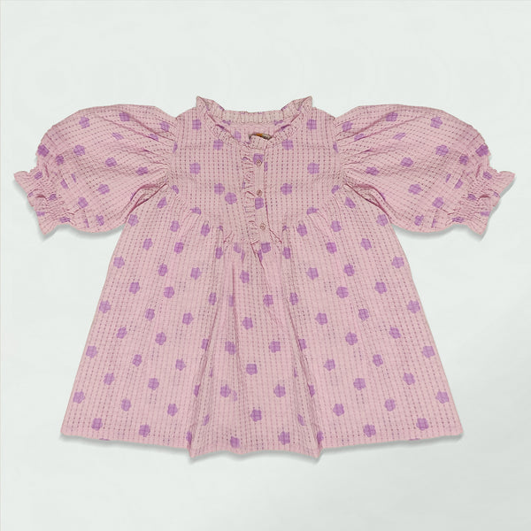 PINK EMBLISHED DOTTED DRESS