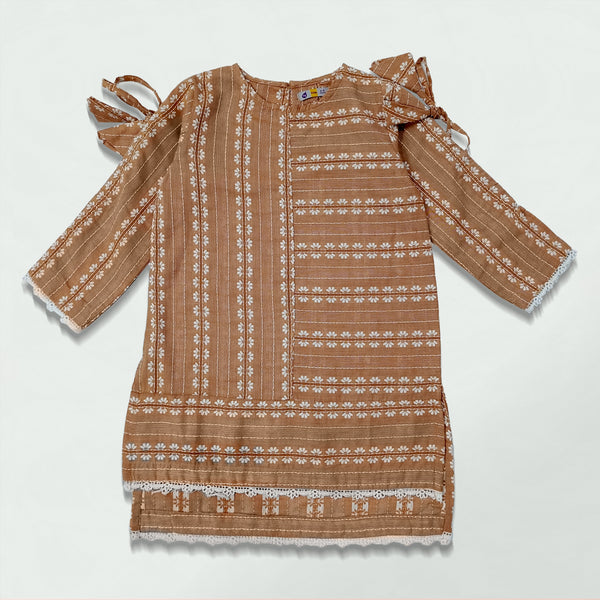 BROWN KURTI WITH TRIMMED SLEEVES