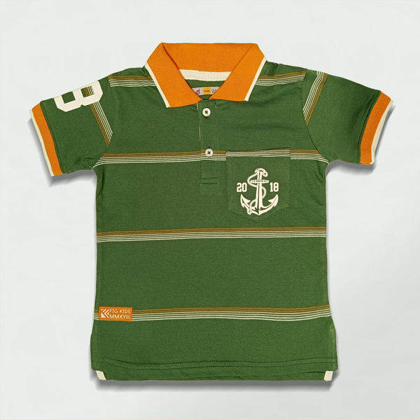 GREEN POLO WITH ORANGE STRIPS