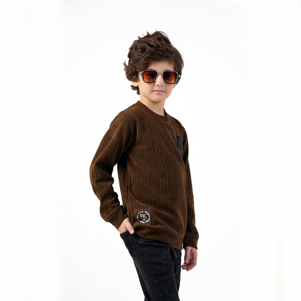 BROWN EMBROIDERED WOOLEN SWEAT SHIRT