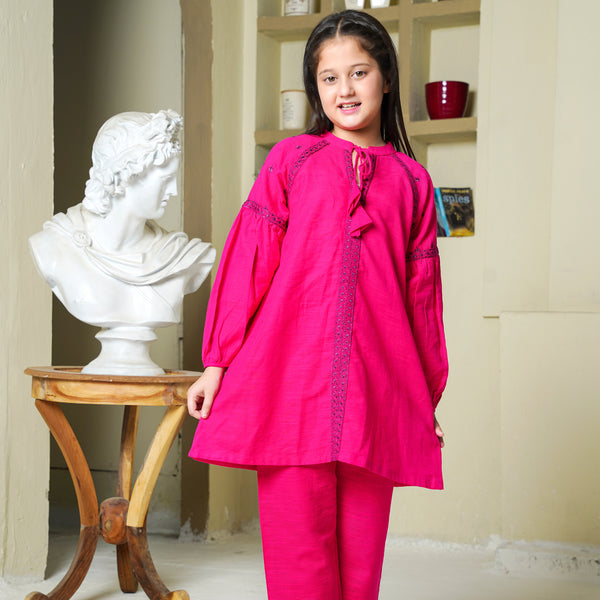 HOT PINK EMBROIDED KHADDAR CO-ORD SET