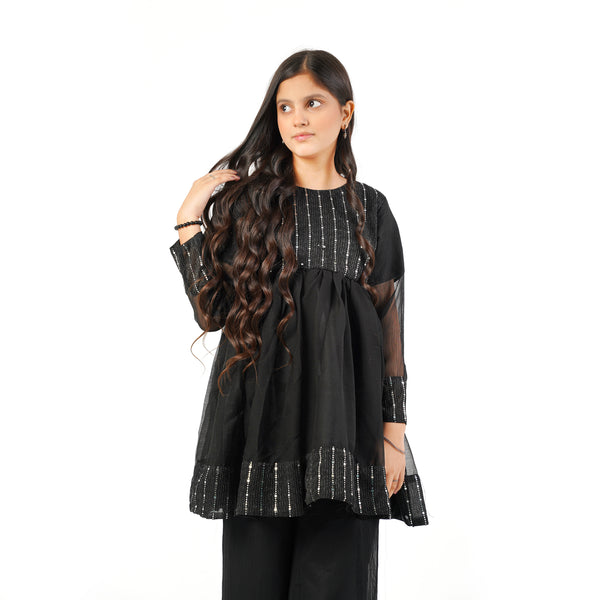 PARTY WEAR BLACK SEQUNCE PEPLUM WITH PLAZO