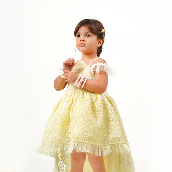 LACE NET TAIL FROCK WITH PEARLS STRIPE