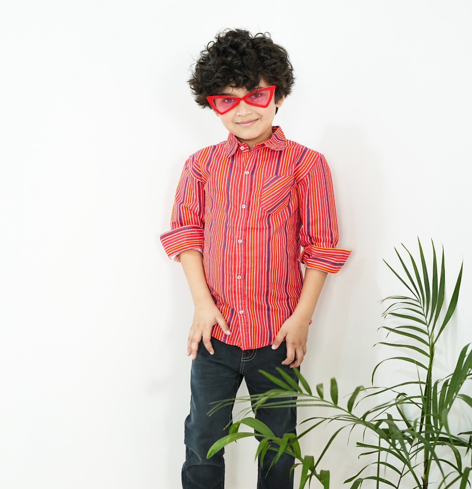 BOYS  RED STRIPED SHIRT