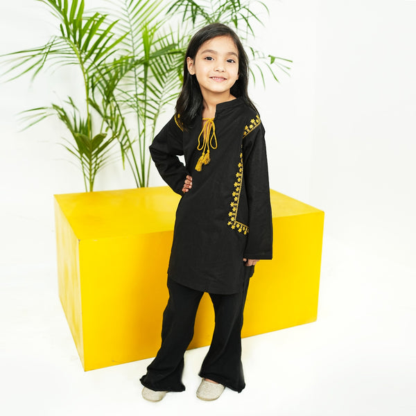 BLACK GOLDEN EMBROIDED KURTI