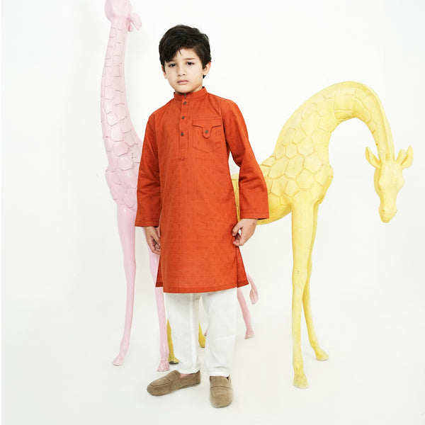 RUST FRONT BUTTON POCKET KURTA