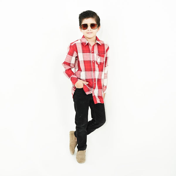 RED AND WHITE CHECKED CASUAL SHIRT