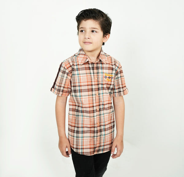 ORANGE PLAIDED CASUAL SHIRT